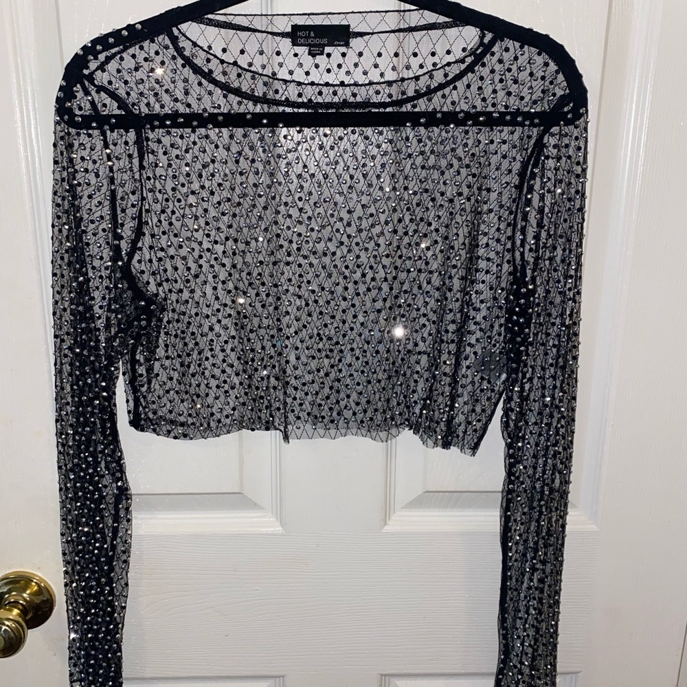 Sheer embellished Rhinestone top